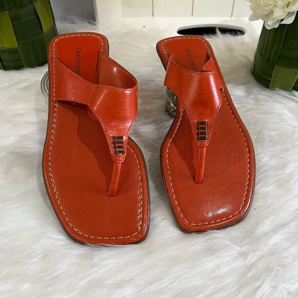 NEW Enzo Angiolini Leather Square Low Mod Heel Thong Slip On Sandals 5.5 NWOB - Picture 1 of 14